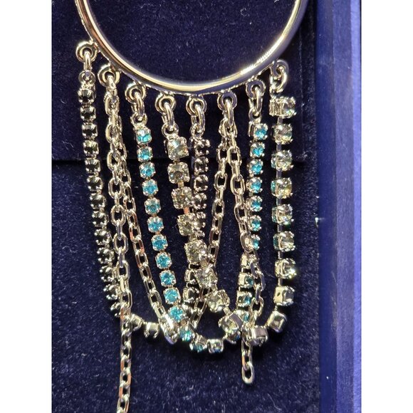 Swarovski Gold & Silver Tone Crystal & Chain Hoop Earrings - Picture 7 of 8